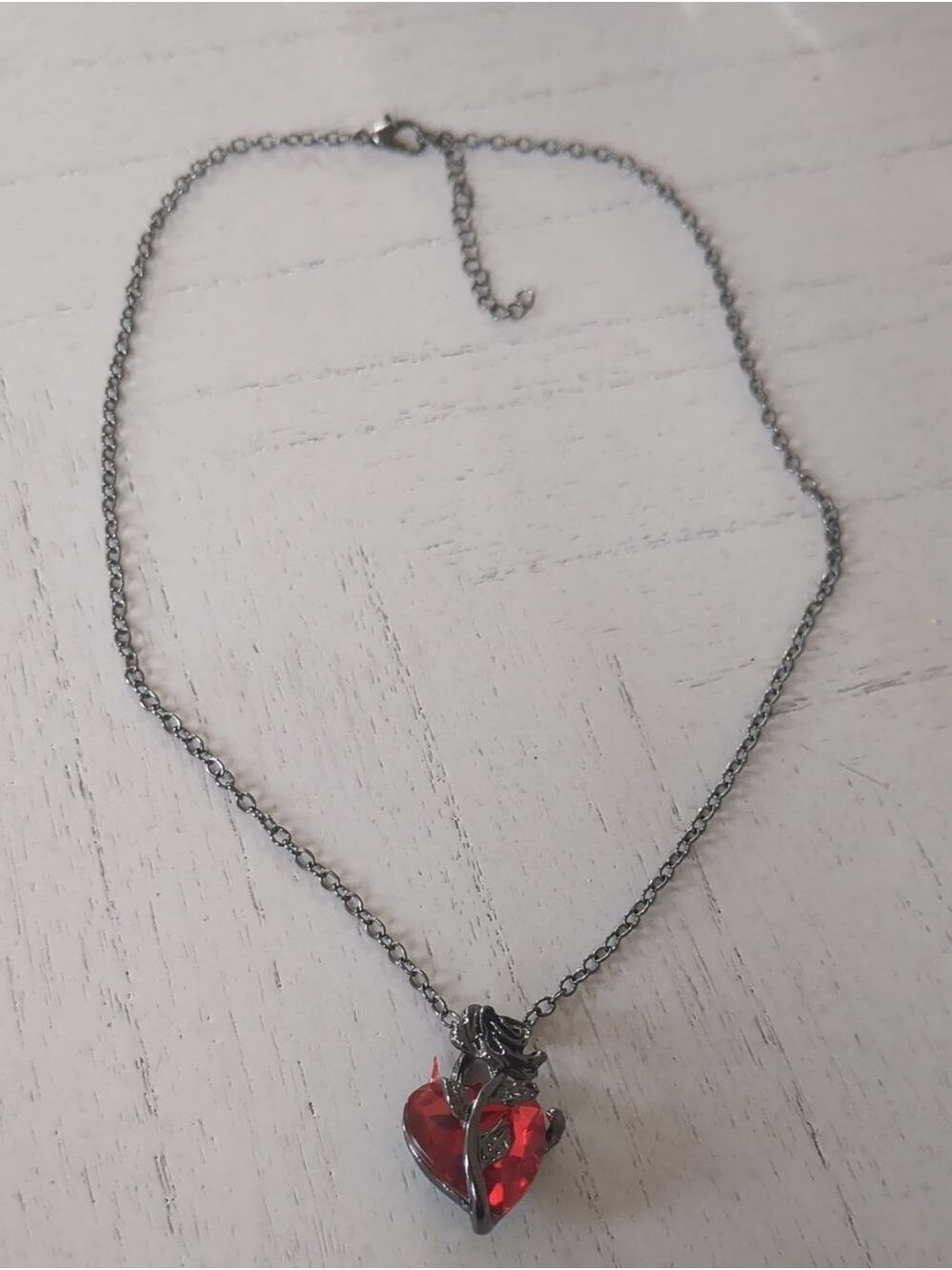 New Red Crystal Heart Pendant Necklace – Black Tone Chain - Picture 2 of 4